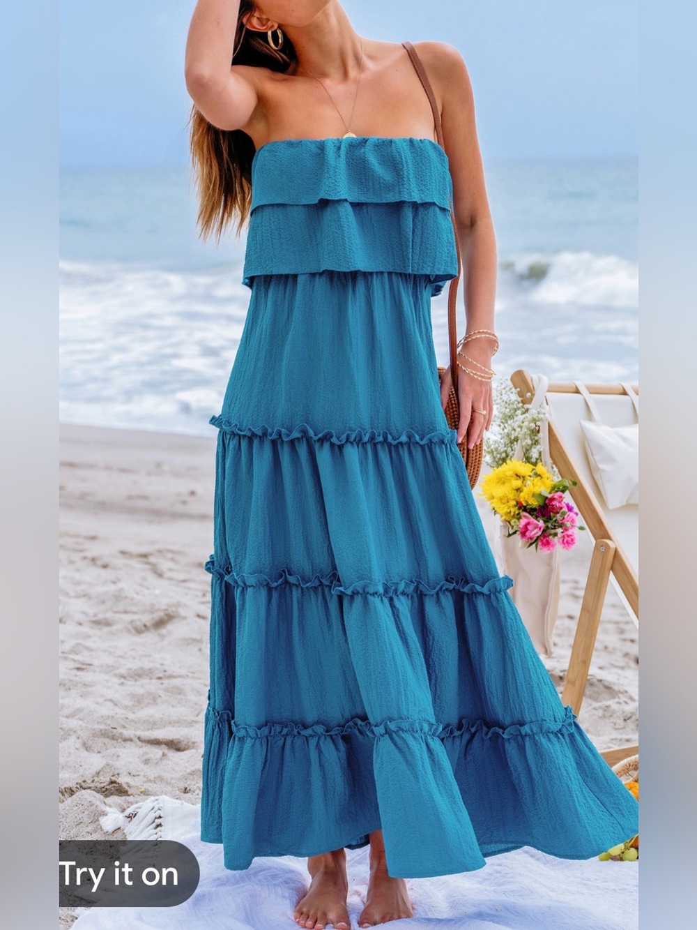 Ruffled Tiered Maxi Tube Dress‎ Sz Large NWT!